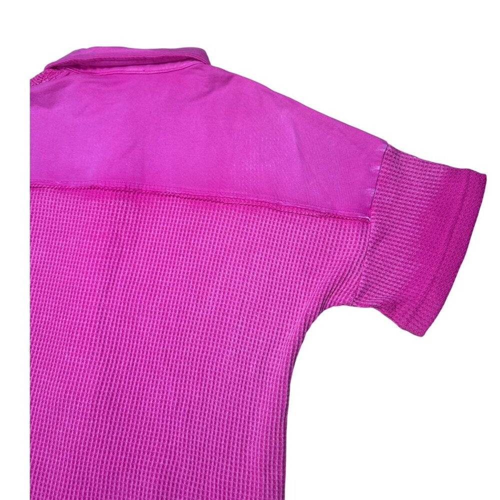 Women’s Waffle Knit Button-Up Mini Dress Pink Short Sleeve Size M NWT - Picture 7 of 8